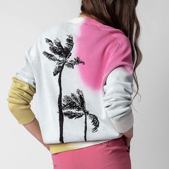 Zadig & Voltaire-Multicolored Montana Cosmo Palmtree Longsleeve Pullover Sweater - Picture 1 of 9